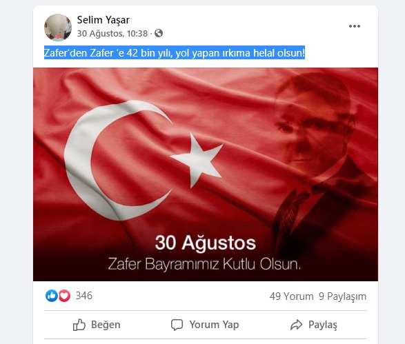 Selim yaşarın facebook paylaşımı